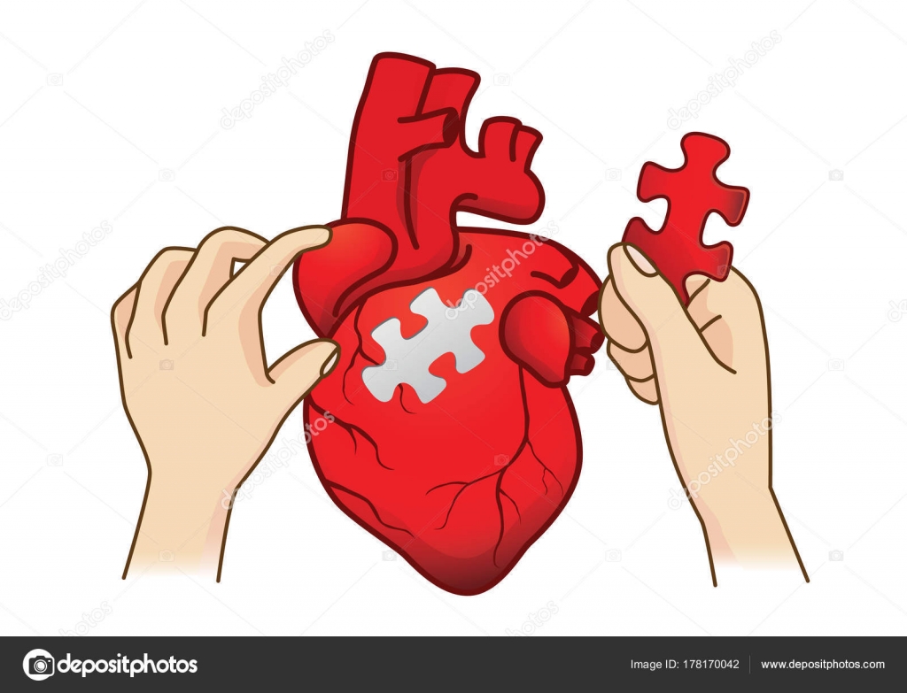 Mano Incollare Ultimo Pezzo pletare Puzzle Del Cuore Umano Mano Incollare Ultimo Pezzo pletare Puzzle Del Cuore Umano Illustrazione — Vettoriale Stock