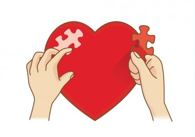 El kalp şekli jigsaw tamamlamak için son parçası yapıştırın. Sağlık hakkında kavramsal çizimi.