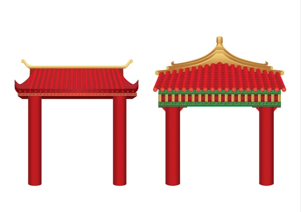 Ingang Met Dak Chinese Stijl Geïsoleerd Wit Illustratie Aziatische Gate — Stockvector