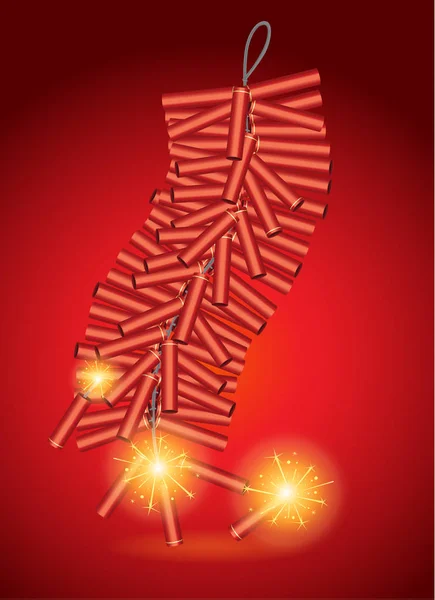 Red Chinese Firecrackers Style Vectoriel Objet Sur Fête Traditionnelle Chine — Image vectorielle