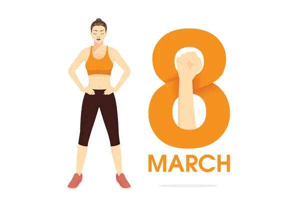 Λογότυπο Πορεία Υψωμένο Χέρι Γροθιά Και Υγιή Γυναίκα Στέκεται Χέρια — Διανυσματικό Αρχείο