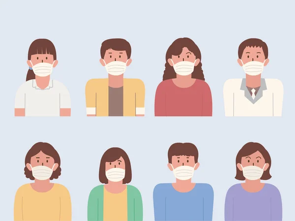 Tıbbi Maske Takan Insanlar Tıbbi Öğeyle Sağlık Hizmetleri Hakkında Grafiksel — Stok Vektör
