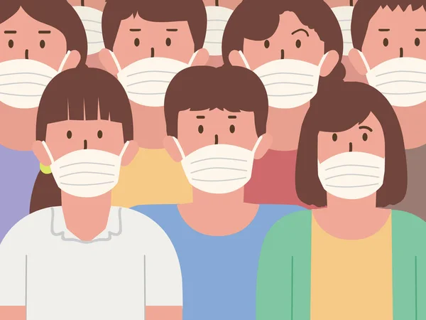 Kalabalıktaki Insanlar Tıbbi Maske Takıyor Kirlilik Salgın Hastalıklardan Elde Edilen — Stok Vektör