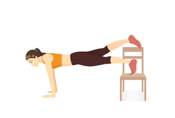 Woman Doing Plank Leg Επεκτάσεις Καρέκλα Βήματα Εικονογράφηση Για Διάγραμμα — Διανυσματικό Αρχείο