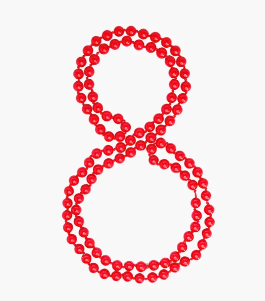 8 Μαρτίου ημέρα εορτασμού της γυναίκας σχήμα 8 clipart διακόσμηση κόκκινες χάντρες — Φωτογραφία Αρχείου