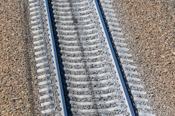 Trilhos Ferroviários Travessas Trilha Trem Estrada Viagem Rochas — Fotografia de Stock