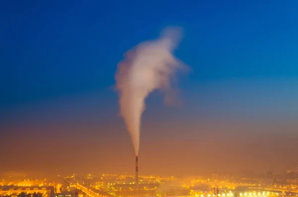 Smoke pipes industrial city sunset night — Stock Photo, Image