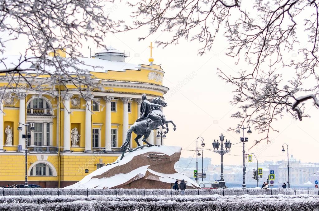 Snowy Monument to Peter the Great, Catherine II