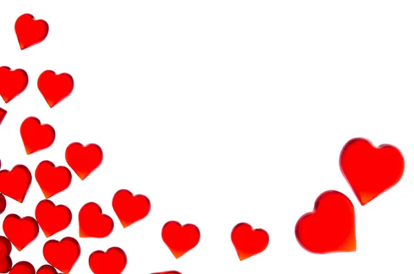 Corazones rojos brillantes sobre un fondo rayado. Para utilizar el Día de San Valentín, bodas, Día Internacional de la Mujer — Foto de Stock
