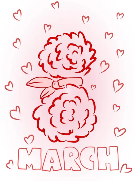 Date 8 mars en forme de fleurs et rubans pour la Journée internationale de la femme — Image vectorielle