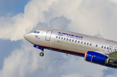 Boeing 737 Aeroflot airlines, airport Pulkovo, Russia Saint-Petersburg August 2016 clipart