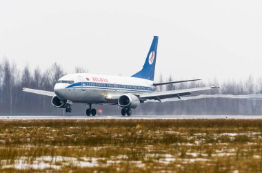 Boeing 737 Belavia, Havaalanı Pulkovo, Rusya Saint-Petersburg 11 Ocak 2017