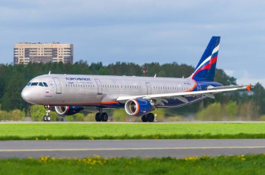 Airbus a321 Aeroflot Havayolları, Havaalanı Pulkovo, Rusya Saint-Petersburg Mayıs 2016