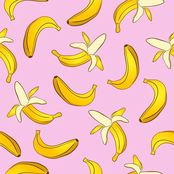 Padrão vetorial sem costura de bananas amarelas em um fundo rosa — Vetor de Stock