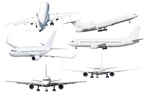 Set of six aircraft isolated from the background