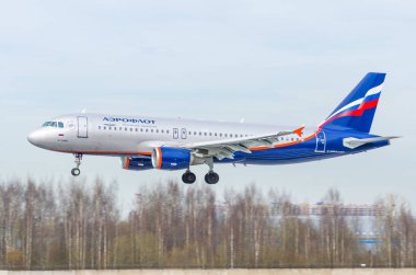 Airbus a320 Aeroflot, Havaalanı Pulkovo, Rusya Saint-Petersburg Mayıs 2017.