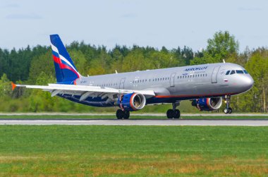 Airbus a321 Aeroflot, Havaalanı Pulkovo, Rusya Saint-Petersburg Mayıs 2017.