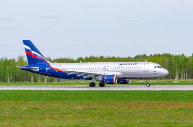 Airbus a320 Aeroflot, Havaalanı Pulkovo, Rusya Saint-Petersburg Mayıs 2017.