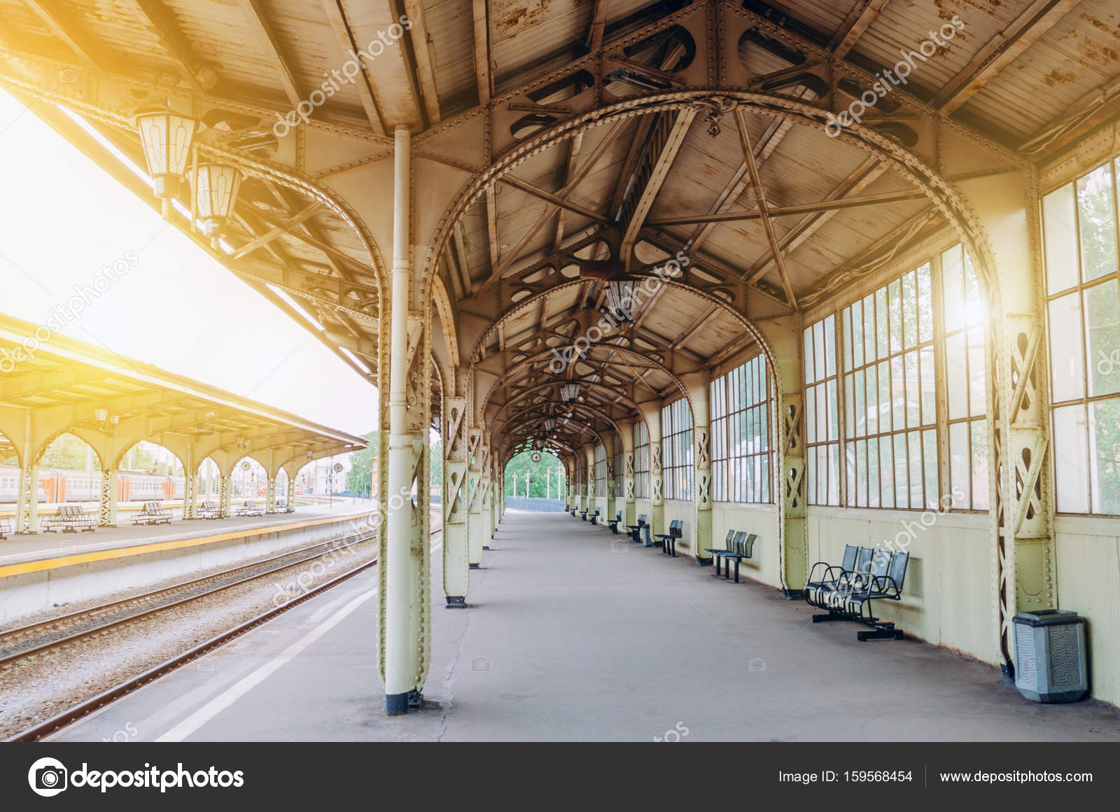 Vintage retro platform passenger railway Concept of