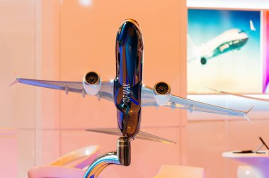 Exhibition models boeing aircraft 737 max. Russia, Moscow. July 2017 clipart