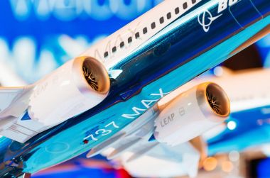 Exhibition models boeing aircraft 737 max. Russia, Moscow. July 2017 clipart