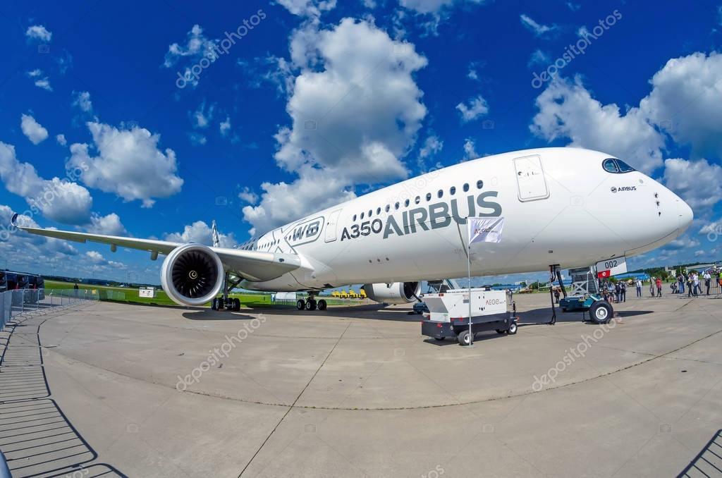 Demonstration airplane Airbus A350 XWB. Russia, Moscow. July 2017