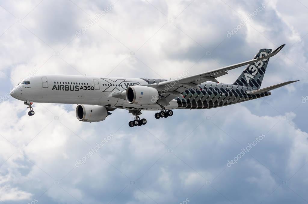 Demonstration airplane Airbus A350 XWB. Russia, Moscow. Zhukovsky airport. July 19, 2017