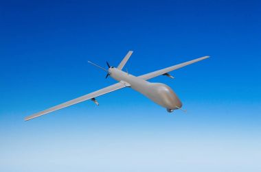 Unmanned military aircraft on white background blue sky clipart