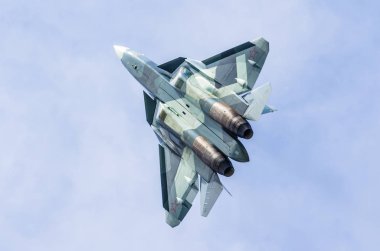 Savaş uçağı T-50 Rusya, Moskova, Havaalanı Zhukovsky. 28 Ağustos 2015