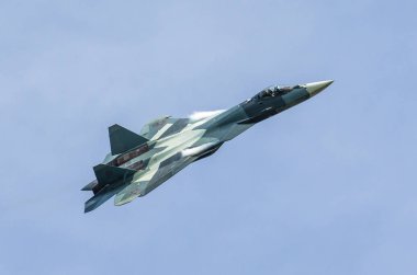 Savaş uçağı T-50 Rusya, Moskova, Havaalanı Zhukovsky. 28 Ağustos 2015