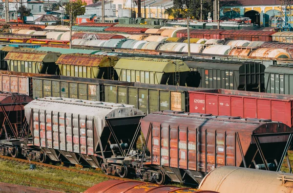 Carga vagões de trem plataforma com contêiner — Fotografia de Stock