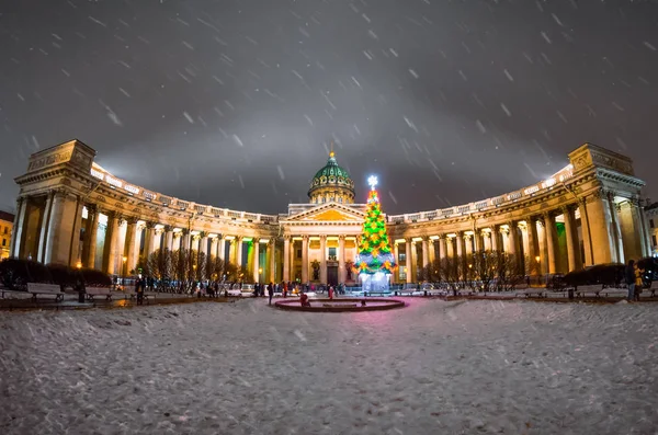 Kazan Katedrali, Saint-Petersburg gece görünümünde kış yeni yıl.