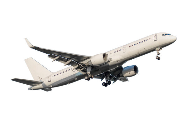 Пассажирский самолет изолирован на белом фоне.