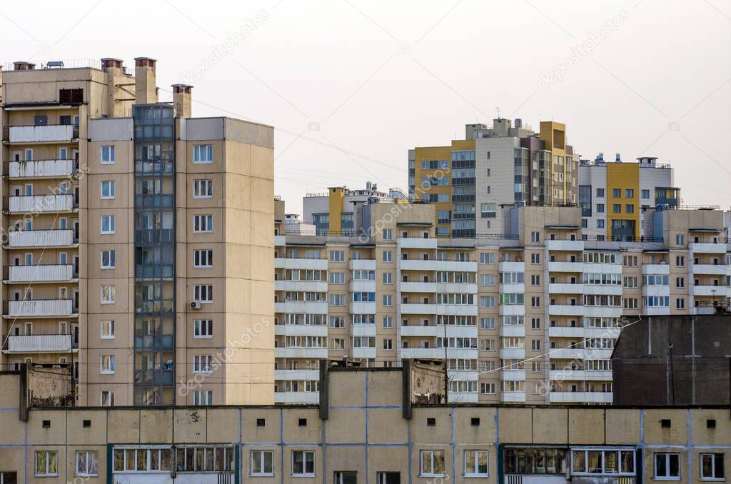 Residential multi-storey old and new houses in Russia.