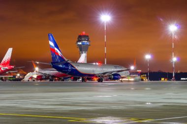 Boeing 737 Aeroflot airlines, airport Pulkovo, Russia Saint-Petersburg 22 November, 2017. clipart