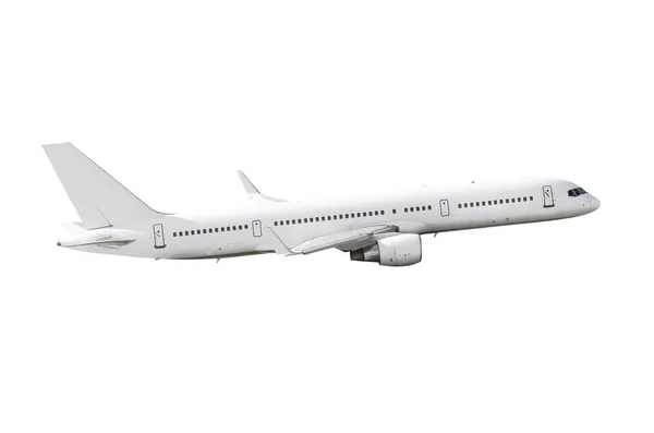 Samolotem biały powietrza startu latający na białym tle. — Zdjęcie stockowe