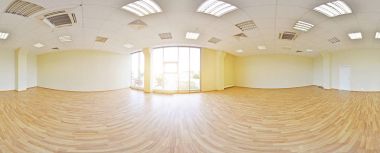 Küresel 360 derece panorama projeksiyon, modern düz daireler iç boş odada panorama.