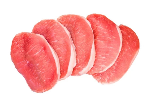 П'ять шматків свинячого м'яса ізольовані на білому тлі . — стокове фото