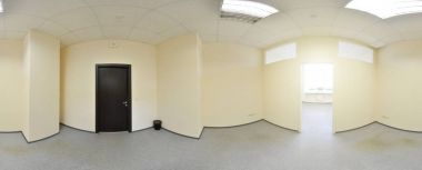Küresel 360 derece panorama projeksiyon, modern düz daireler iç boş odada panorama.