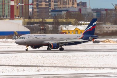Airbus a320 Aeroflot, Havaalanı Pulkovo, Rusya Saint-Petersburg. 08 Ocak. 2018.