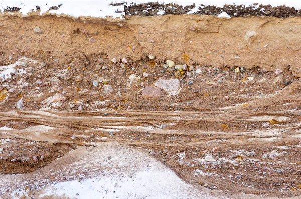 Gleby cut piaskowca, kamieni, piasku. struktura warstw. — Zdjęcie stockowe