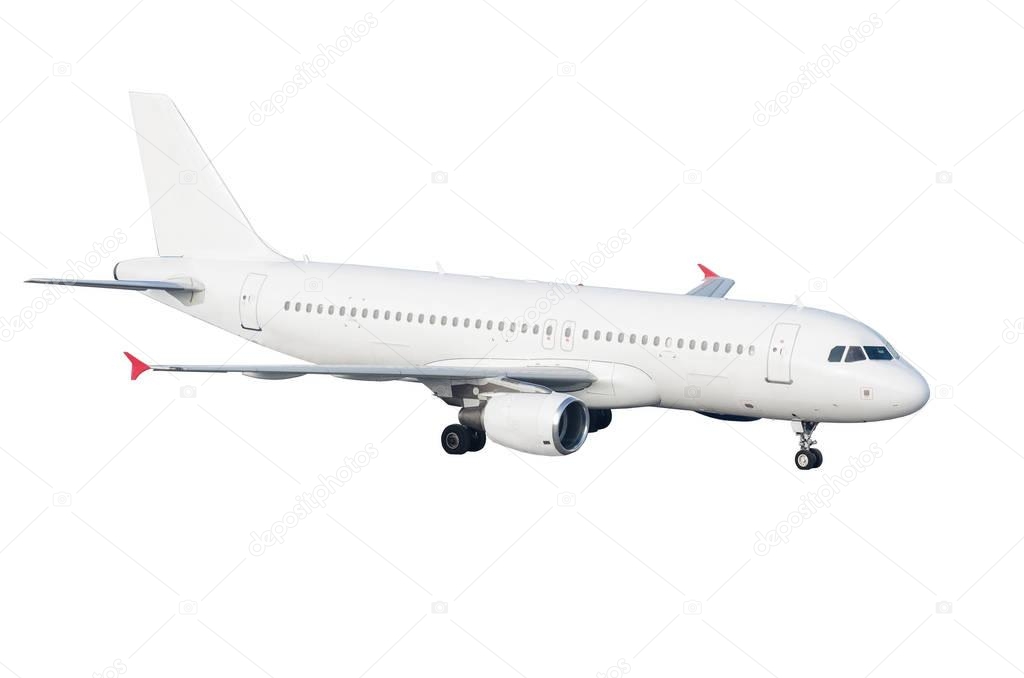 Aircraft white parked isolated on a white background. View from above.