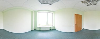 Küresel 360 derece panorama projeksiyon, modern düz daireler yeşil tonda iç boş odada panorama.