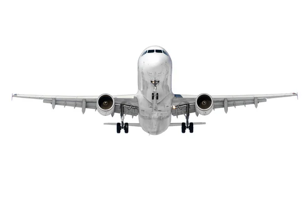 Yolcu uçağı, tam olarak burun ve orta pilotlar kokpit görünümdür. Beyaz arka plan üzerinde izole.