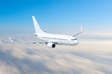 Uçak gökyüzünde bulutlar uçuş yolculuk güneş yükseklik hız Hareket Bulanıklığı yukarıda.