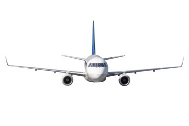 Uçak izole edildi, beyaz arkaplanda ön manzara.