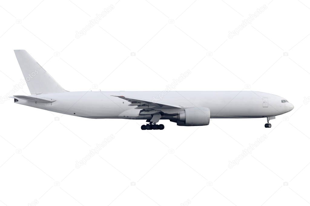 Heavy cargo plane isolated on white background.