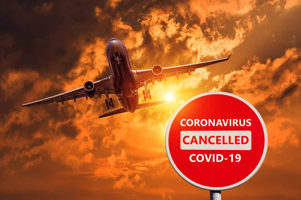 Cancellation Airline Flights Infected Countries World Concept Stop Sign Quarantine — Stock Photo, Image