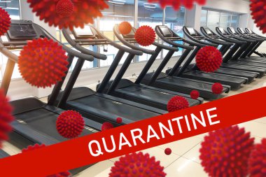 Empty treadmills and closed gyms for quarantine, the concept of combating the coronavirus epidemic covid 19 clipart