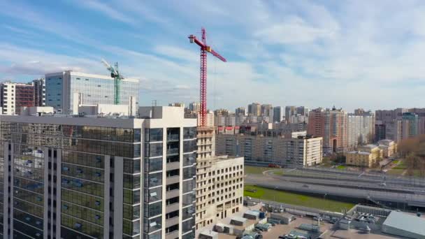 Vista Aérea Los Edificios Vidrio Con Apartamentos Complejo Edificios Construcción — Vídeo de stock